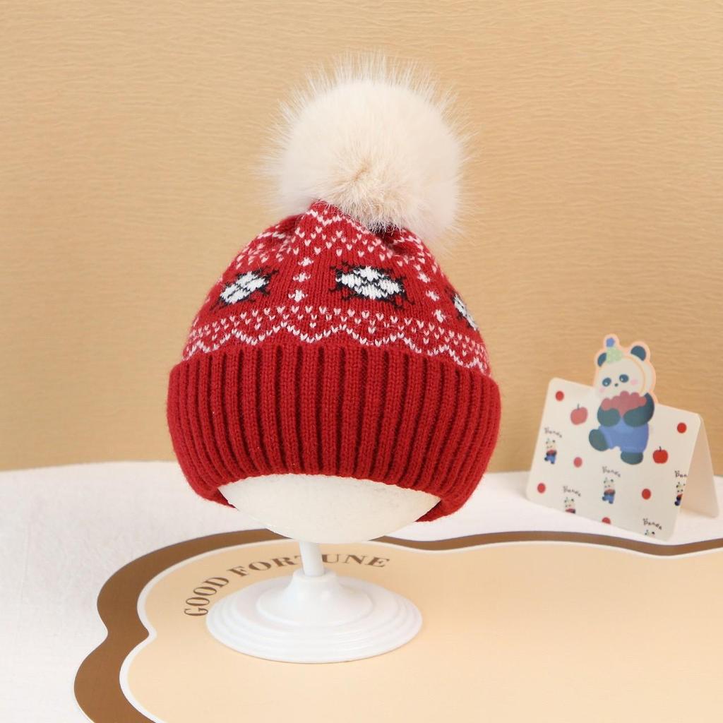 Winter Warm Baby Pompom Hat Woolen Knit Thicken Ear Protection Windproof Beanies Hat Boy Girl Kids Anti-Cold Pullover Hat