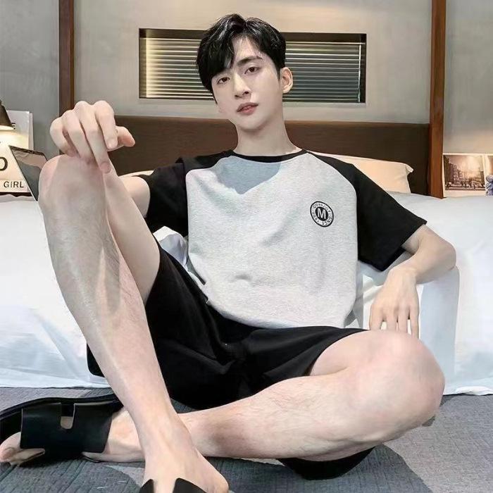 Men's Summer 2024 Loose Fit Cotton-Look Pajama Set: Short Sleeve & Shorts