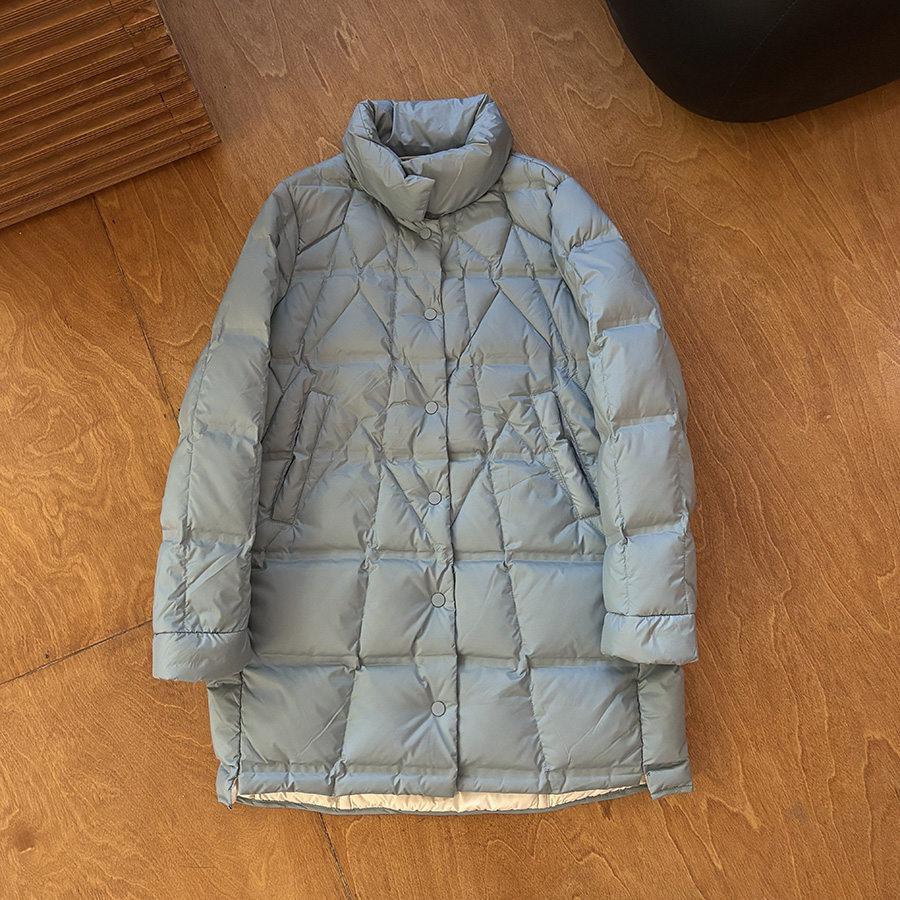 Winter Stand-up Collar Medium and Long Pressed Glue Single-breasted White Duck Down Warm Down Jacket Women's Jacket