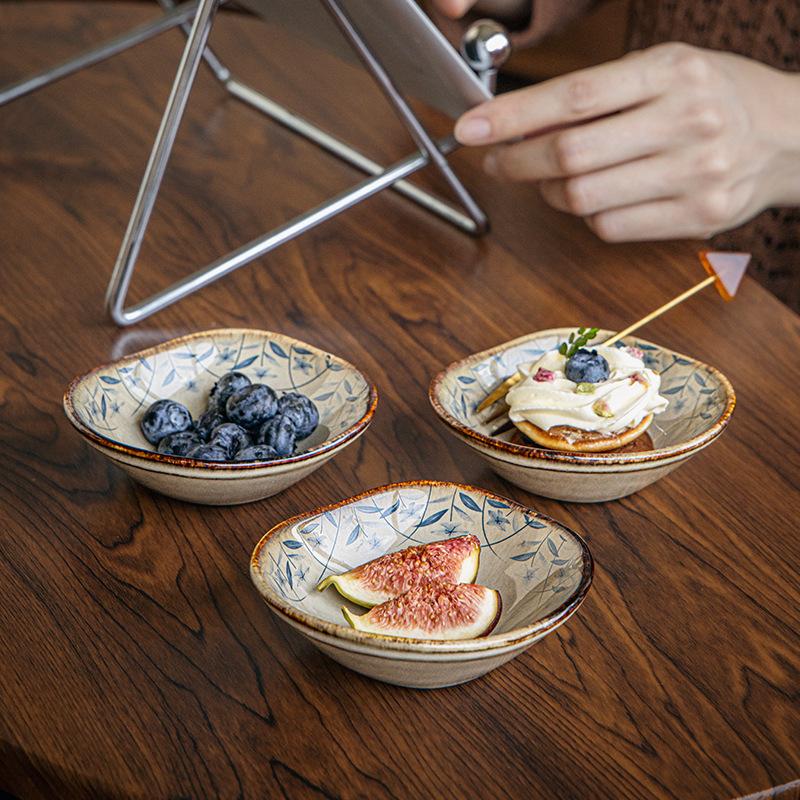 Retro Platycodon Flower Exquisite Taste Plate Ceramic Hot Pot Sauce Plate Household Seasoning Plate Vinegar Plate Export