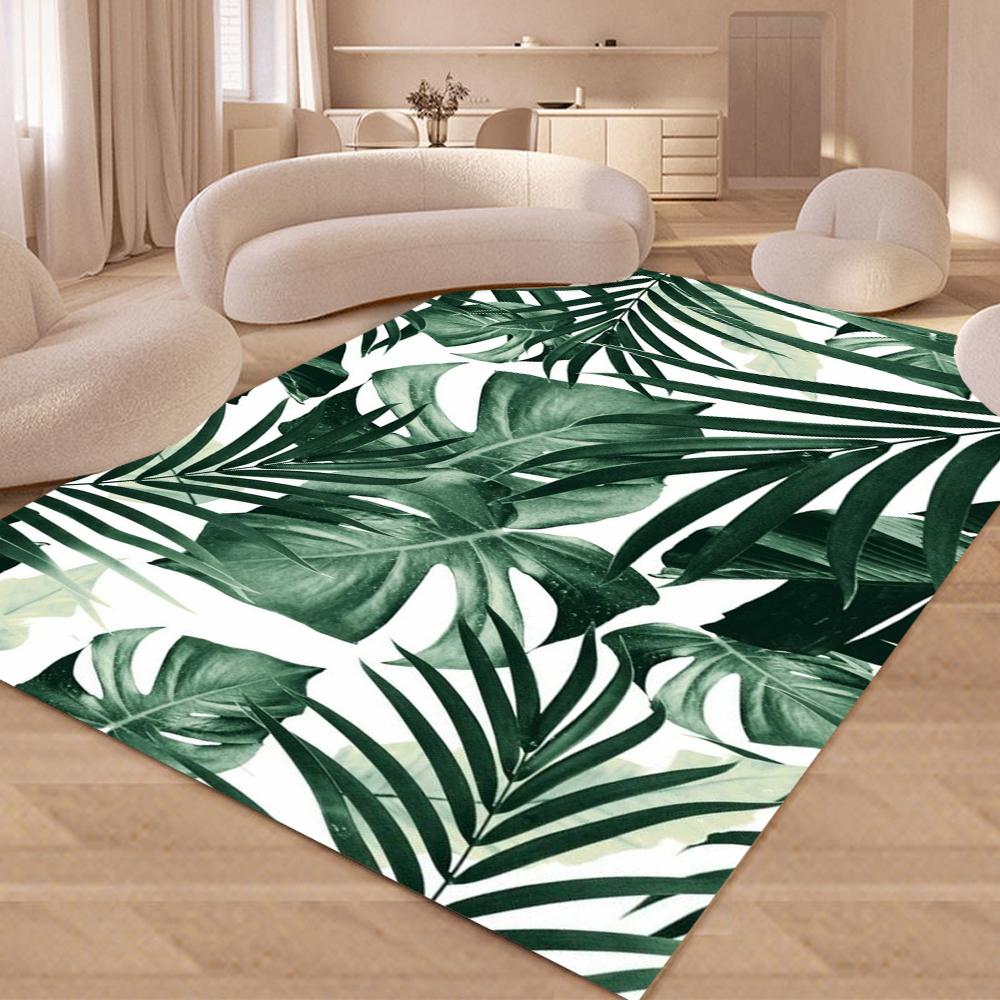 Natural Jungle Style Large Carpet for Living Room Anti-slip Floor Rug with Monstera Leaf Design for Modern Home Decoration