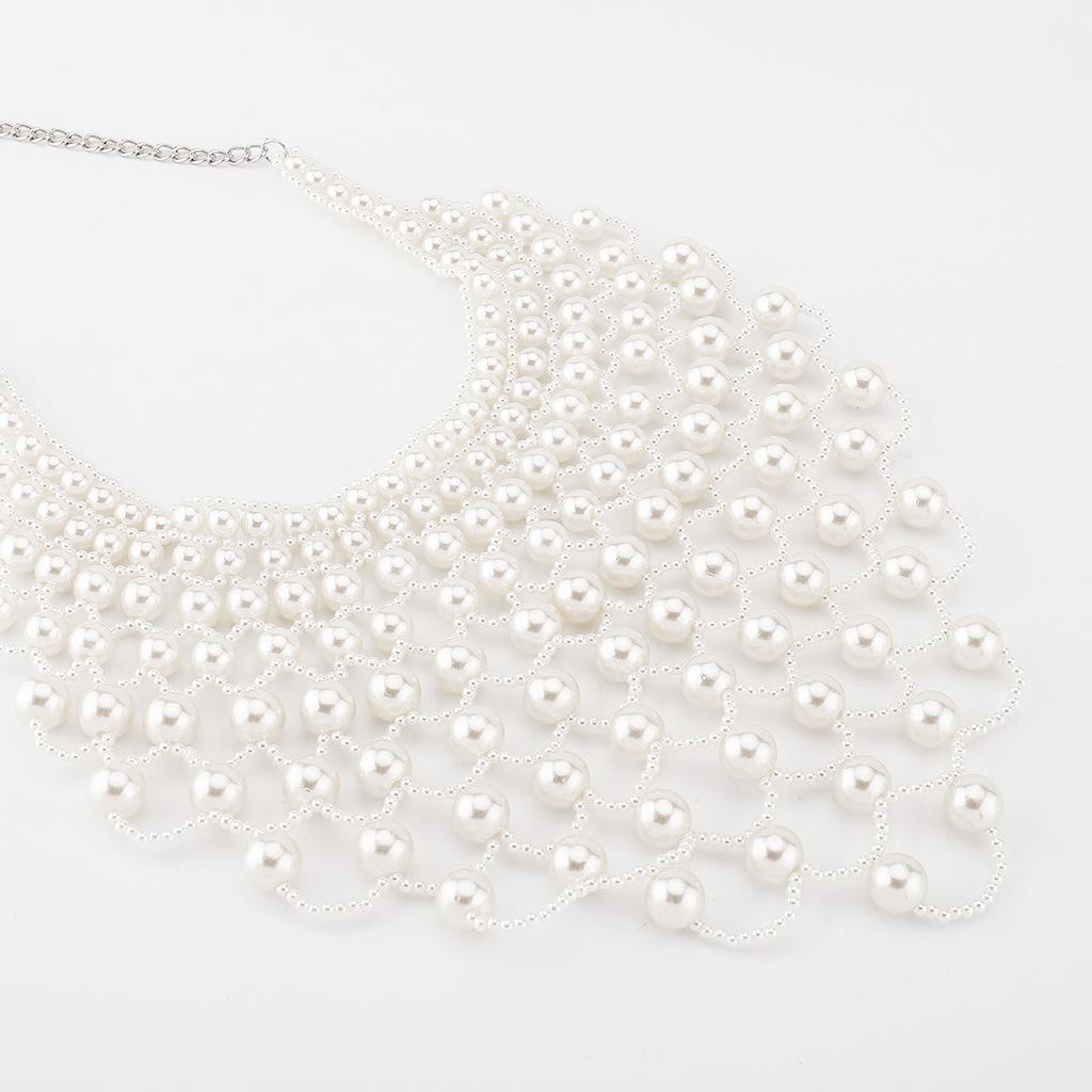 Vintage Exaggerated Choker Necklace Wedding Bridal Dress Elegant Fan Shawl Hollow Pearl Pendant Jewelry For Women