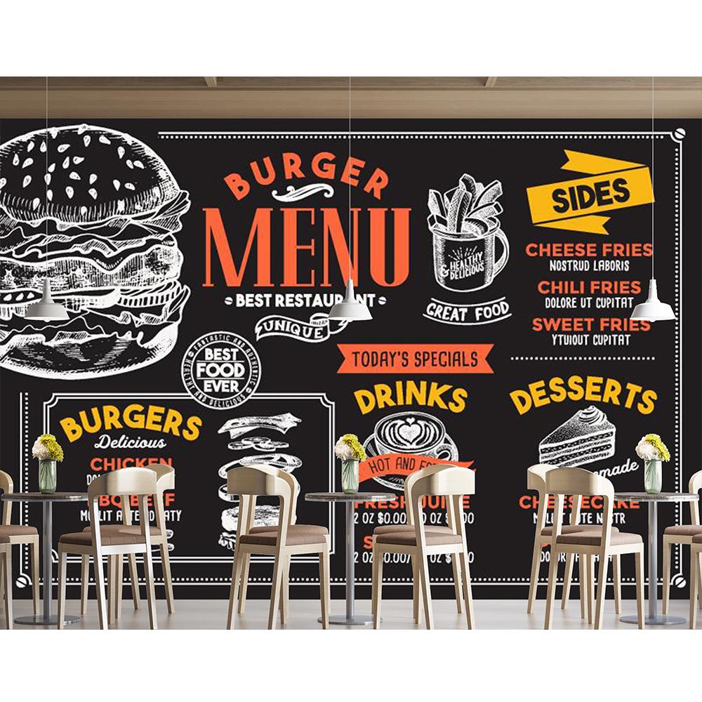 Brick Wall Fast Food Mural Restaurant Industrial Decor Fried Chicken Burger Mural Pizza Snack Bar Decor Wallpaper