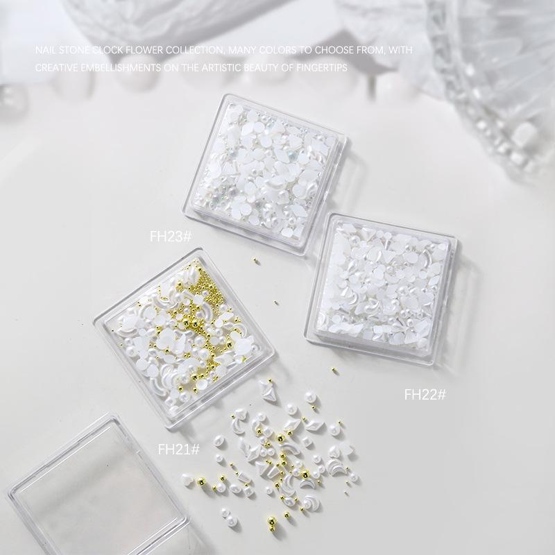 Irregular Pearl & Steel Ball Nail Art 3D Heart & Moon DIY Decoration