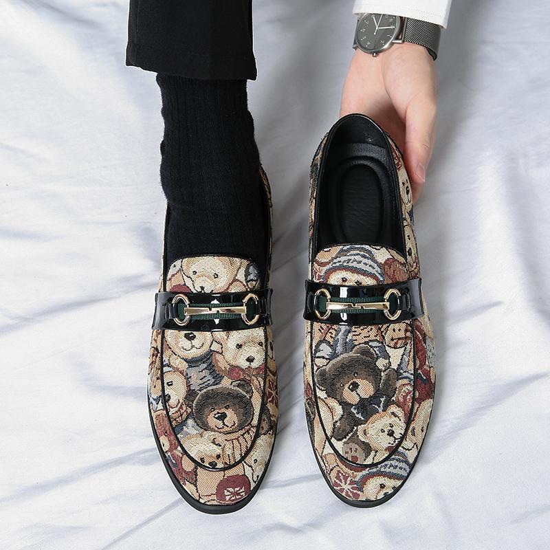 Charm New Print Pattern Patent Leather Loafers Shoes For Men Moccasins Party Wedding Groom Prom Flats Zapatillas Hombre