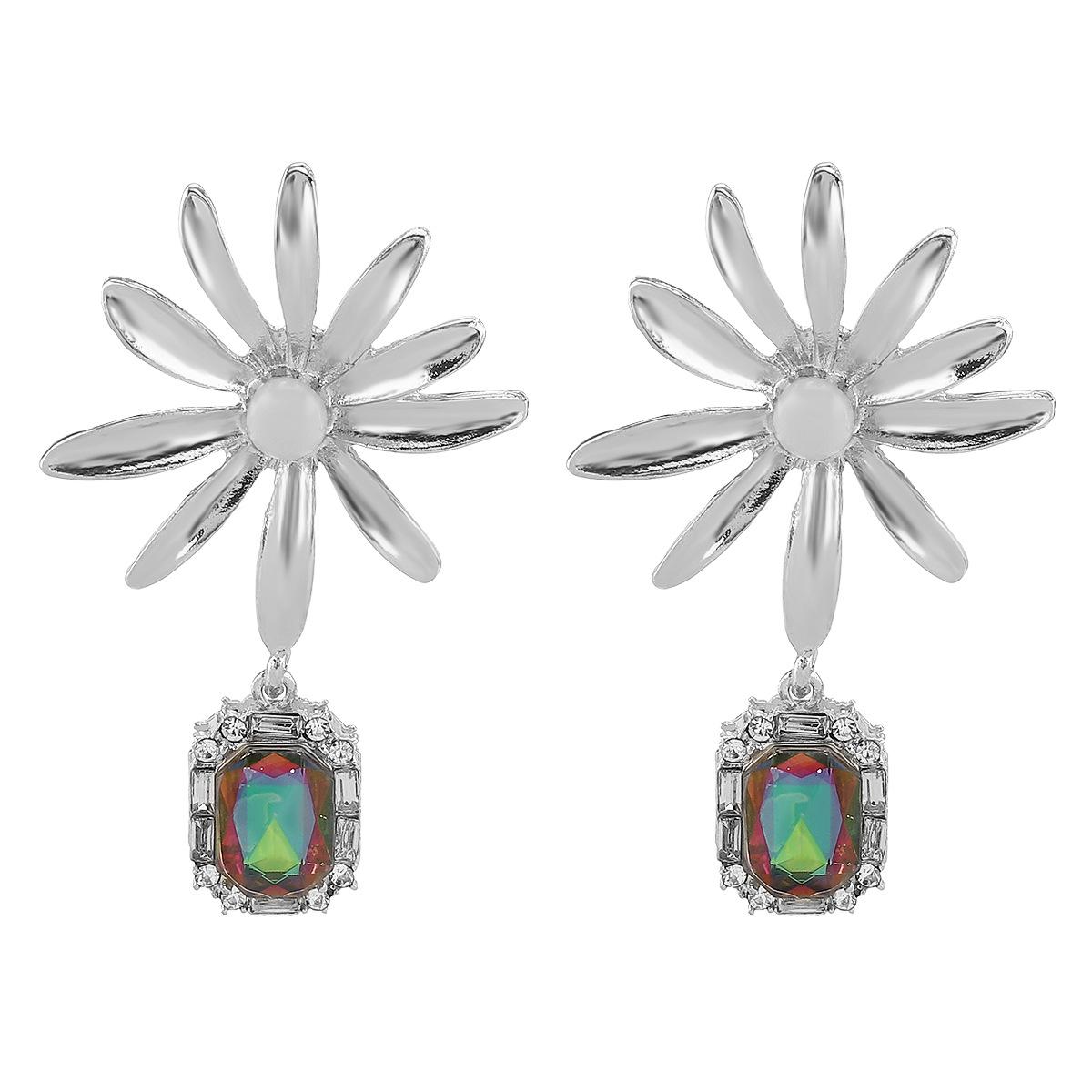 Европейский Американский Новый Барокко Стиль Серьги Подсолнух Винтажный Сплав Стразы Инкрустация Роскошные Висячие Серьги Для Женщин Мода белый