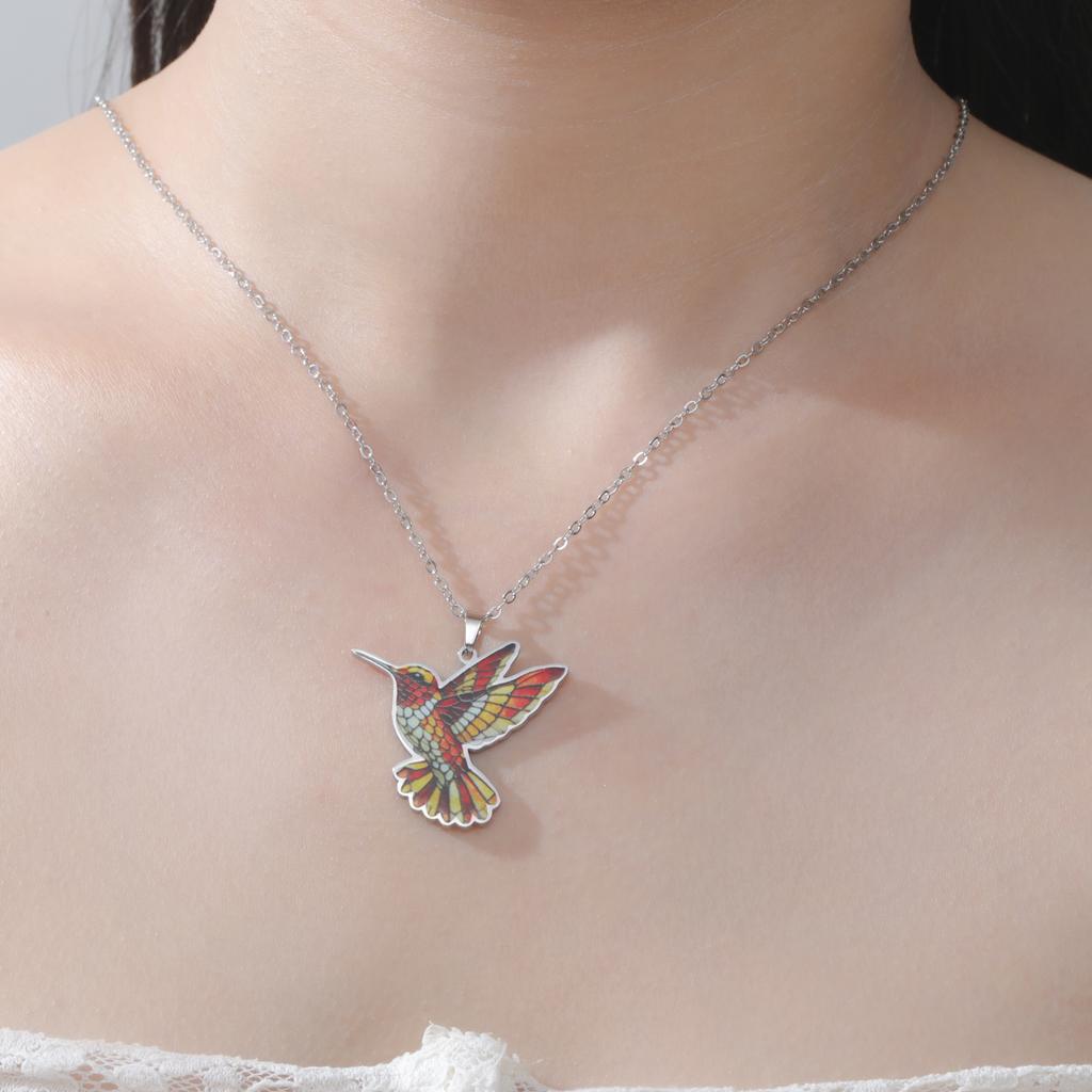 Hummingbird Flower Pendant Necklaces for Women Girls Stainless Steel Bird Neck Chain Jewelry Wholesale Valentine's Day Gift