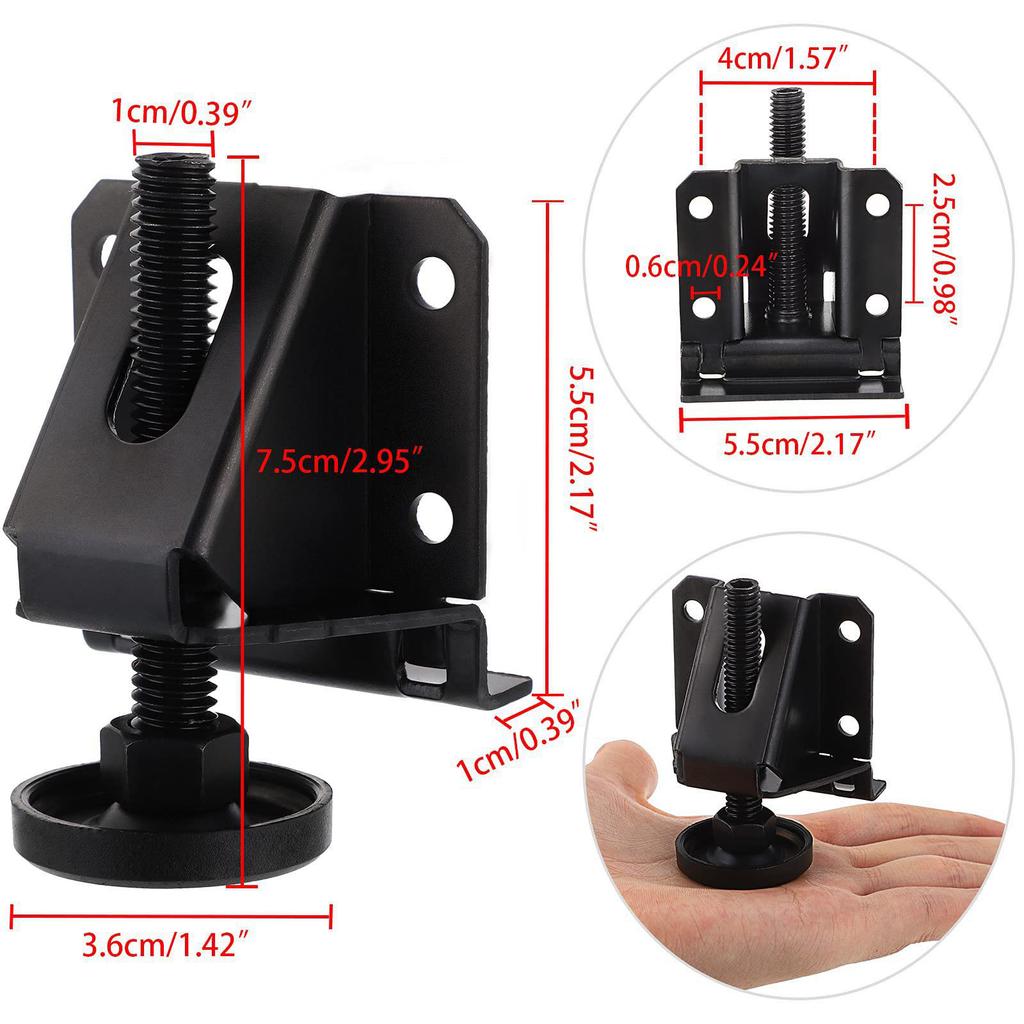 4 Pack Black Leveling Feet Heavy Duty Adjustable Furniture Leveler Legs with Installation Screws Lock Nuts and Wrench