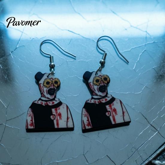 Retro Horror Movie Character Jewelry 1 Pair Halloween Theme Dangle Drop Earrings for Women, Scary Blood Gothic Acrylic Clown Earrings, Creative