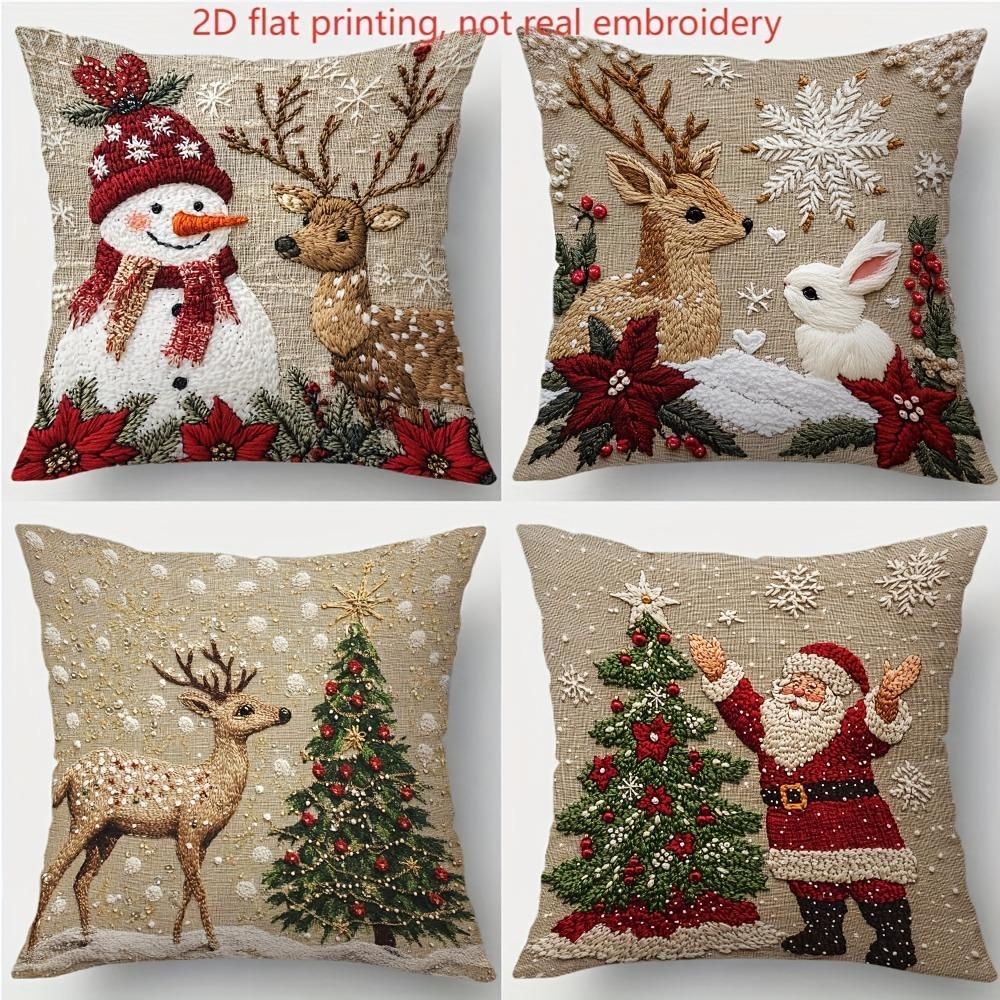 Christmas Pillowcase: Snowman, Reindeer, Bunny and Santa Claus Pattern New Year Home Decoration 2d Flat Printing