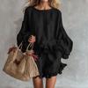 2026 Spring/Summer European & American Fashion Lantern Sleeve Top and Ruffled Shorts Two-Piece Set