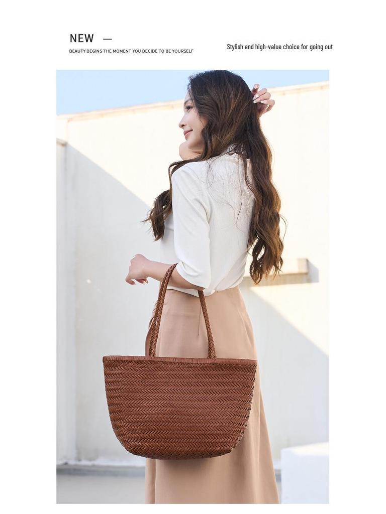 Geweven Koeienhuid Mandtas in Drakenstijl: Handtas van echt leer voor dames, grote capaciteit, retro design