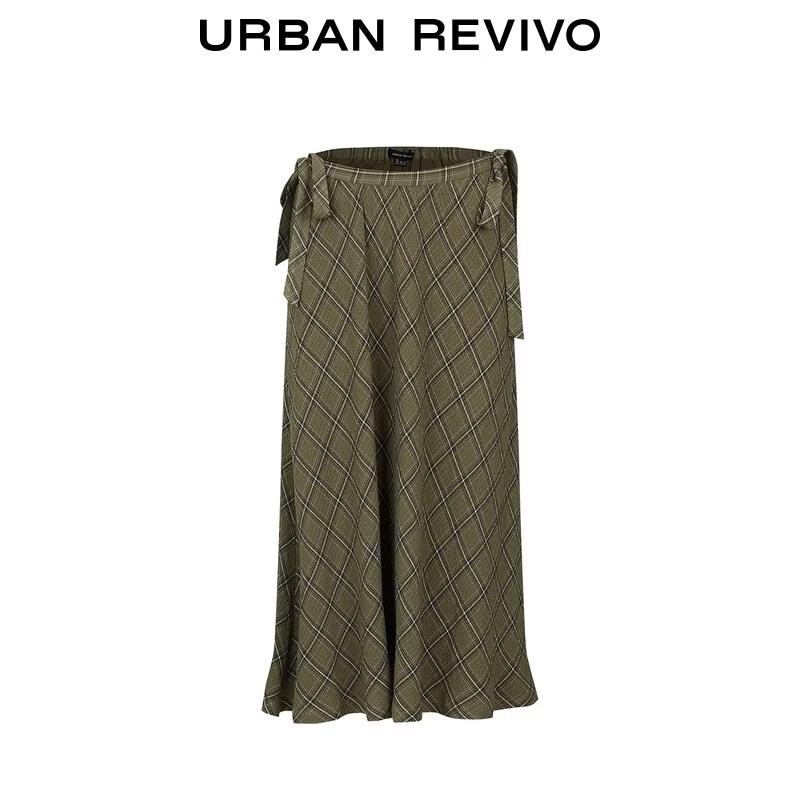 UR 2026 Women's Retro Plaid Tie-Waist Skirt