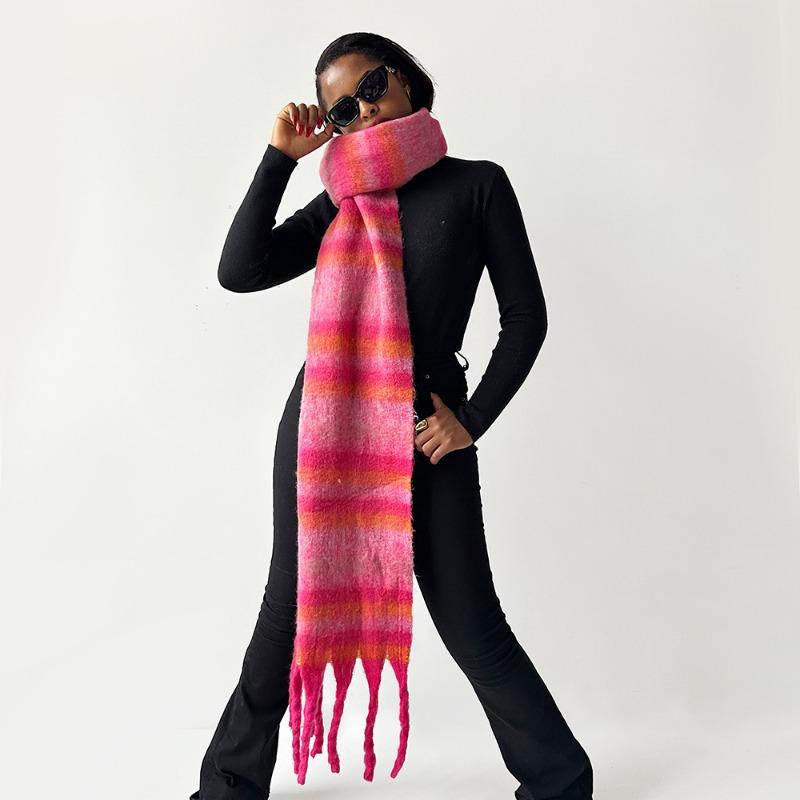 Light luxury fashion scarf colored mohair plaid scarf women's warm shawl one piece