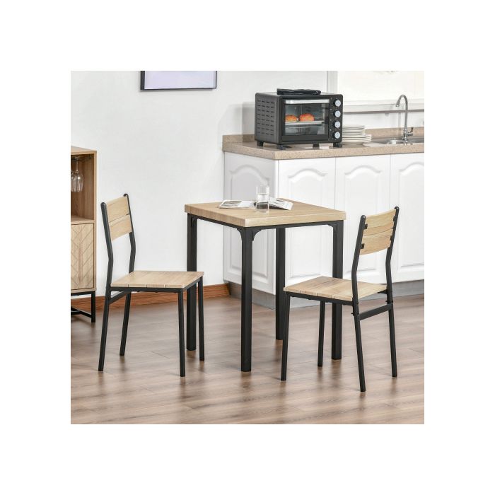 Küchentisch - MUVOE - 3-teiliges Set - Naturholz und Schwarz - 4 Personen - Kompaktes Design