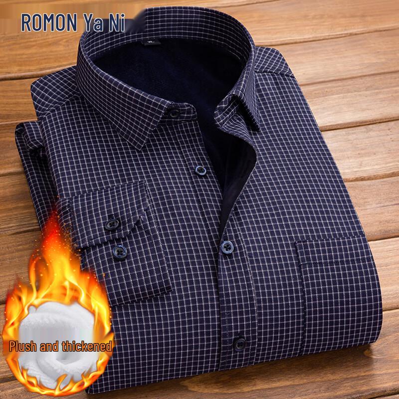 ROMON Men s Plush Lined Striped Long-Sleeve Shirt 38