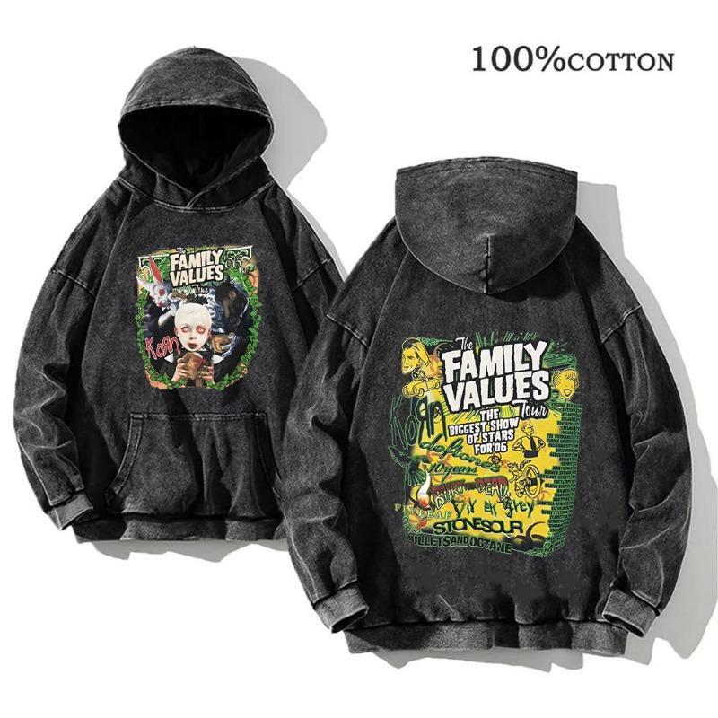 Korn Rock Band World Tour pulóverek Vintage mosott férfi pulóverek Pamut Hip Hop utcai ruházat Kapucnis pulóver Laza Y2K felsők