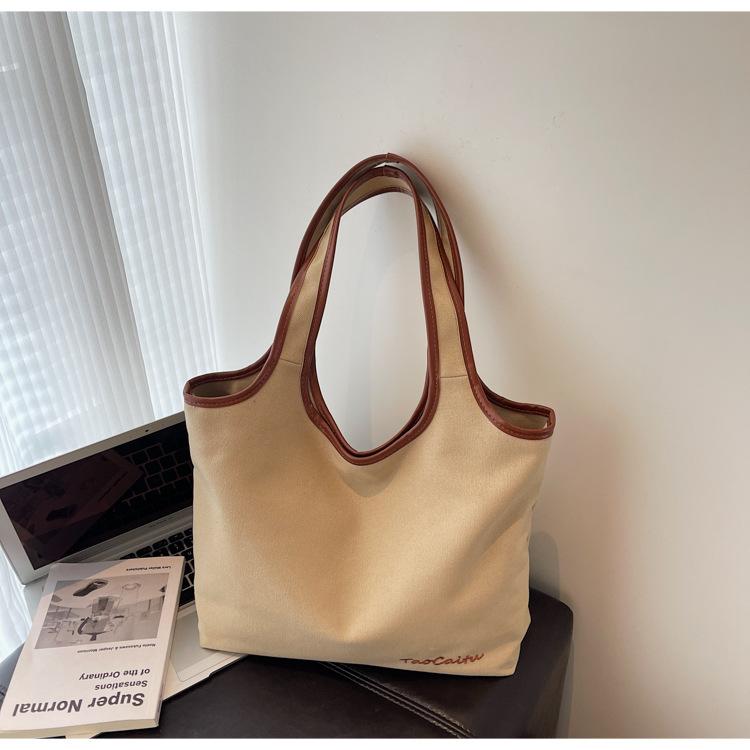 

Popular super-hot niche contrasting color bag women s 2025 new fashion versatile shoulder underarm bag canvas tote bag хаки