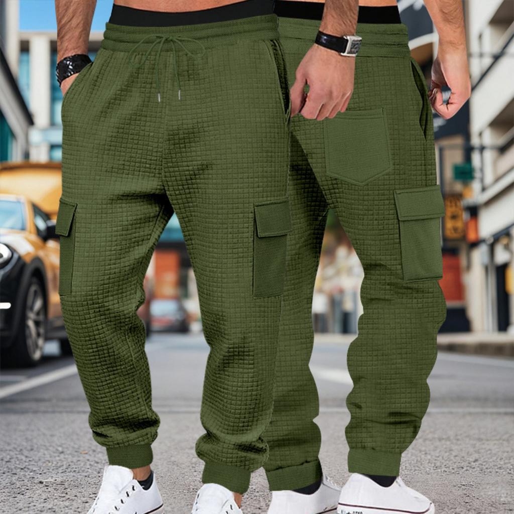 Men's Elastic Waist Drawstring Cargo Joggers | Loose Fit Multi-Pocket Tapered Leg Utility Pants For Casual & Outdoor Wear