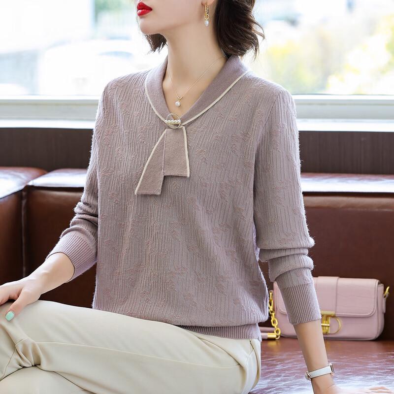

Women s Elegant Tie-Neck Embroidered Knit Top L