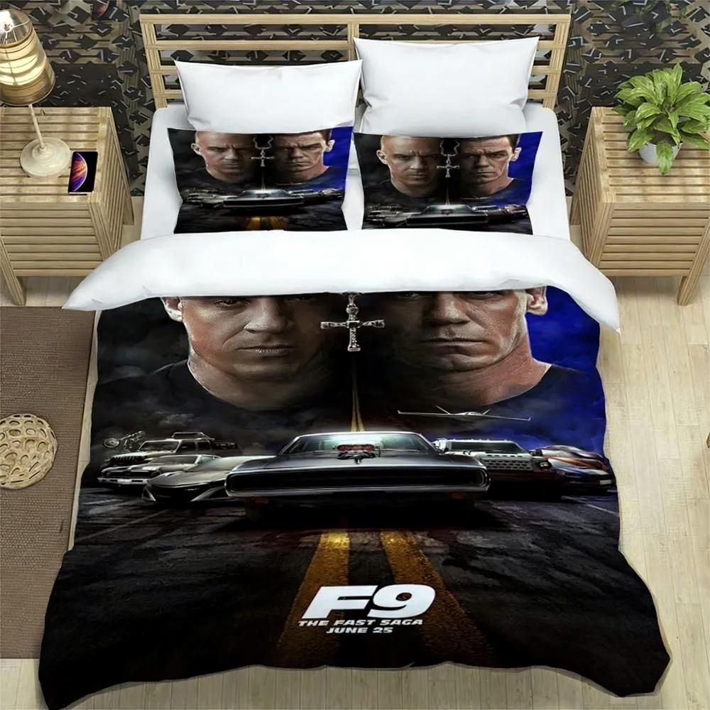Fast & Furious Bedding Set Fashion Movie Printed Comforter Quilt Bed Cover Duvet Cover Pillow Case 3 Pieces Sets Kids Adult Size