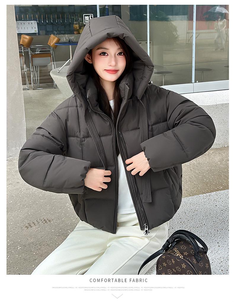 Korean Style Hooded Cropped Cotton Padded Jacket - Winter Outerwear for Short and Plus Size