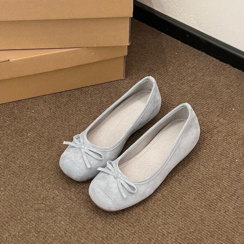 French Gentle Bow Single Shoes 2026 Ballet New Square Toe Shallow Mouth Soft Sole Non-slip Flats