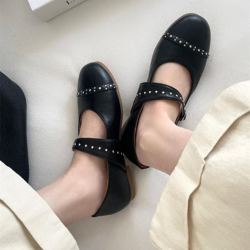 Fashion IPPEUM  Mary Jane Shoes Women Flat Shoes Red PU Leather Round Toe 2025 New Black Ballet Flats
