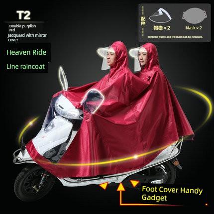 Double Motorcycle Raincoat Electric Car Power Car Matching Mother and Child Plus Size Thickening, Widening and Lengthening 2 Single Poncho