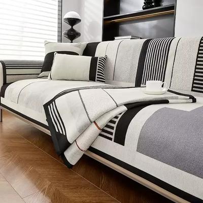 Nordic Striped Chenille Anti-Scratch Couch Cover Sofa Towel Washable Anti-Slip Sofa Cover Furniture Protection for Living Room