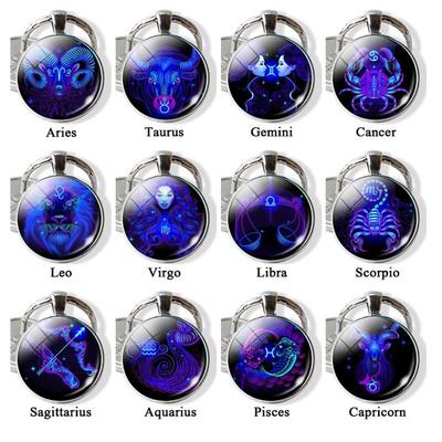 12 Znak zodiaku konstelacji Okrągły szklany wisiorek Brelok Brelok Prezent