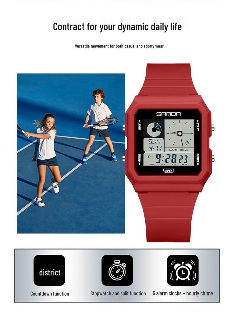 Sanda Multifunctional Waterproof Luminous Electronic Watch with World Time & Alarm - Ideal for Students