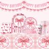 Pink Ballet Bow Children's Birthday Party Disposable Tableware Set