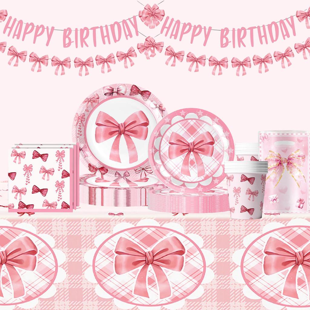 Pink Ballet Bow Children's Birthday Party Disposable Tableware Set