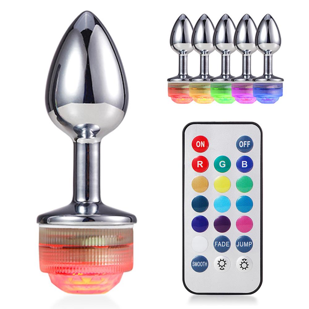 lollipops Metal Anal Plug Dilator Bead Remote Control Color Changing LED Light Sex Toy