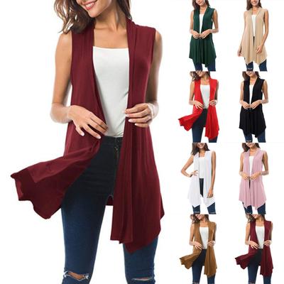 Cardigan décontracté sans manches ouvert sur le devant pour femme, débardeur de couleur unie