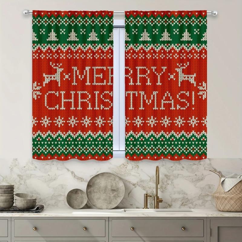 Weihnachtskitz Rot Grün Bedruckte Hochverdunkelnde Vorhänge Arbeitszimmer Küche Wohnzimmer Fenstervorhang Schlafzimmer Accessoire 2 Paneele