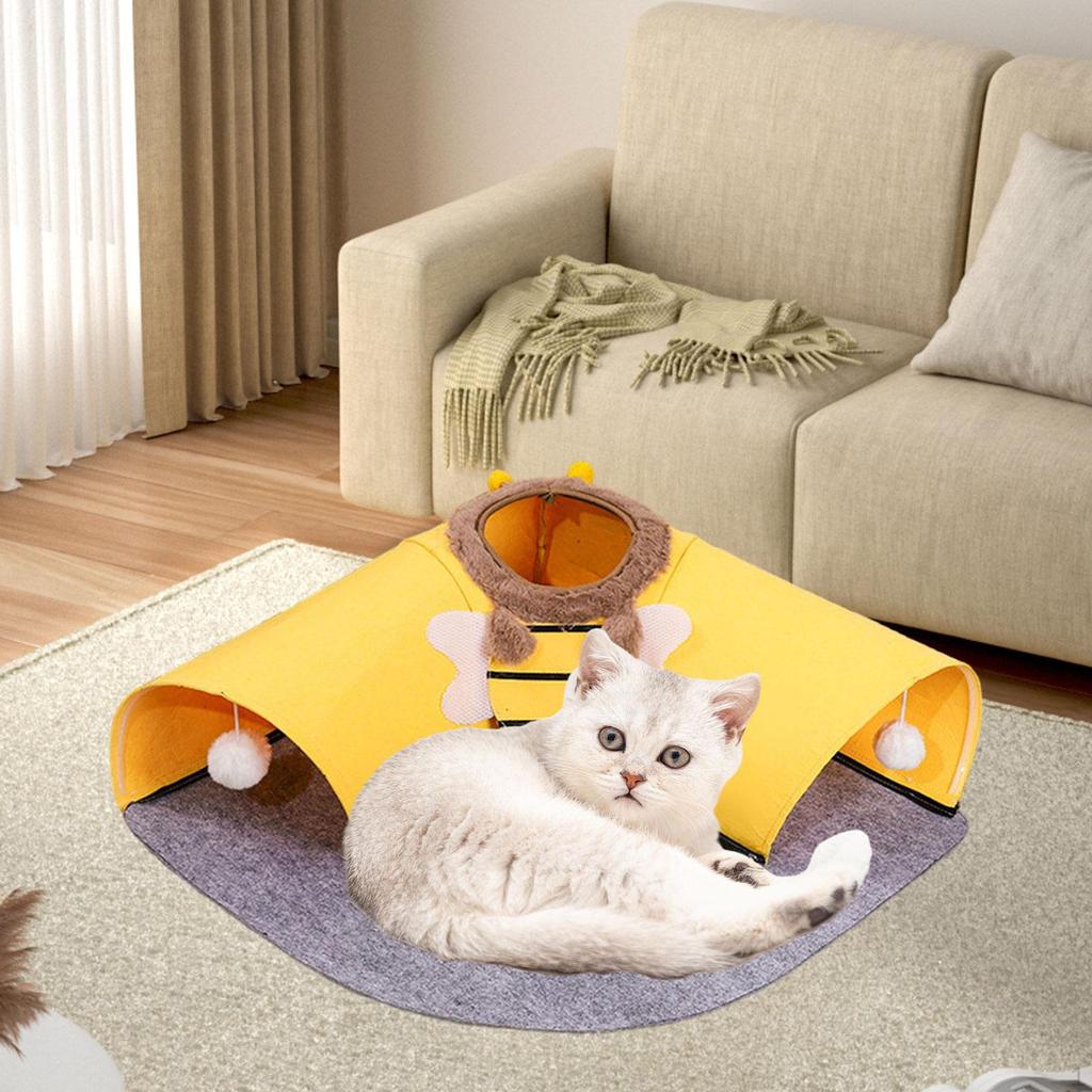 2 In 1 Cat Bed and Tunnel Activity Center Breathable Play Hut with Playing Ball Toy Interactive