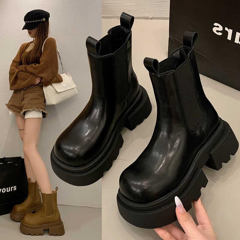 2025 British Retro Chelsea Short Boots 2025 New PU Thick Heel Thick-soled Cigarette Boots Round Martin Boots Tide