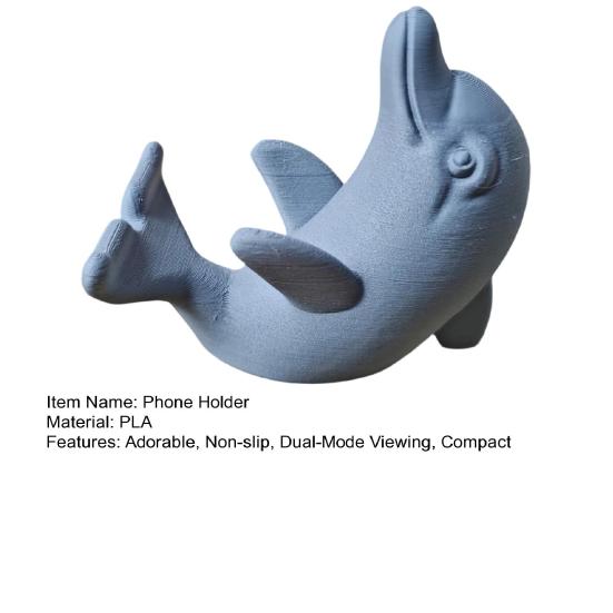 DYS 3D Printed Cute Dolphin Phone Stand, Universal Desktop Holder for Cellphone, Vertical & Horizontal Dual-Mode Display, Matte Compact Desk Organizer