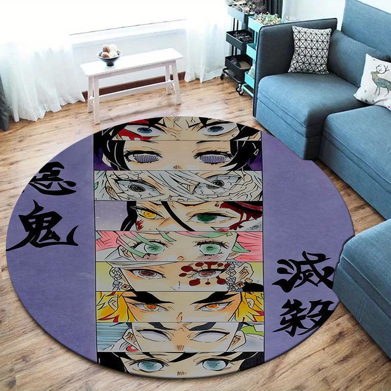 Demon Slayer Art Round Area Rug Carpet Rug For Living Room Bedroom Sofa Playroom Decor Nonslip Floor Mat