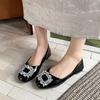 Fashion 2025 Light Women's Shoes Round Toe Women's Flats Daily Dress Flats Women Crystal Square Button Slip On Soft Bottom Ladies Shoes