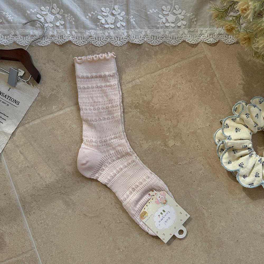 Songmu Daisy Mesh Mid-Calf Socks for Women - Spring/Summer Lightweight Cotton One Size