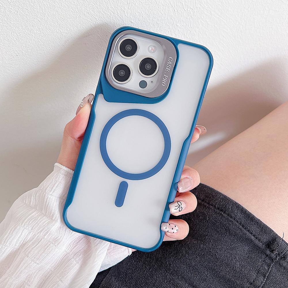 For iPhone 14 Pro Max Case Compatible with MagSafe Lens Frame Kickstand PC+TPU Phone Cover