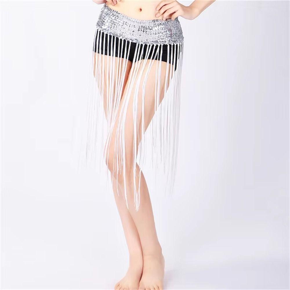 Glitter Sequins Belly Dance Belt Long Tassel Hip Scarf Skirt Sequin Waist Chain  Latin Dancewear