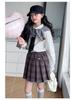 Girls' 2025 Preppy-Style Knitted Cardigan, Shirt & Pleated Skirt Set for Spring/Autumn