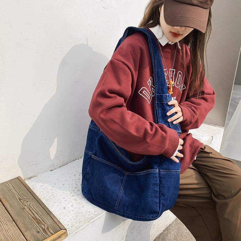 Denim Bag Women's Shoulder Shopping Bag College Student Large Capacity Class Bag