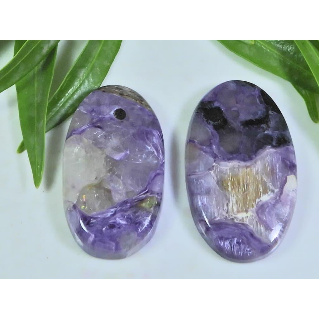 

66Cts. Натуральный чароит овальный кабошон свободный драгоценный камень 2 шт 18X31-19X33 мм A-111