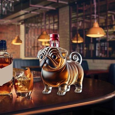 Transparenter Whiskey-Karaffe 3D Mopsform Glas Karaffe Flasche Weinglas Flasche für Brandy Wodka Bier Bar Barzubehör Heimdekoration