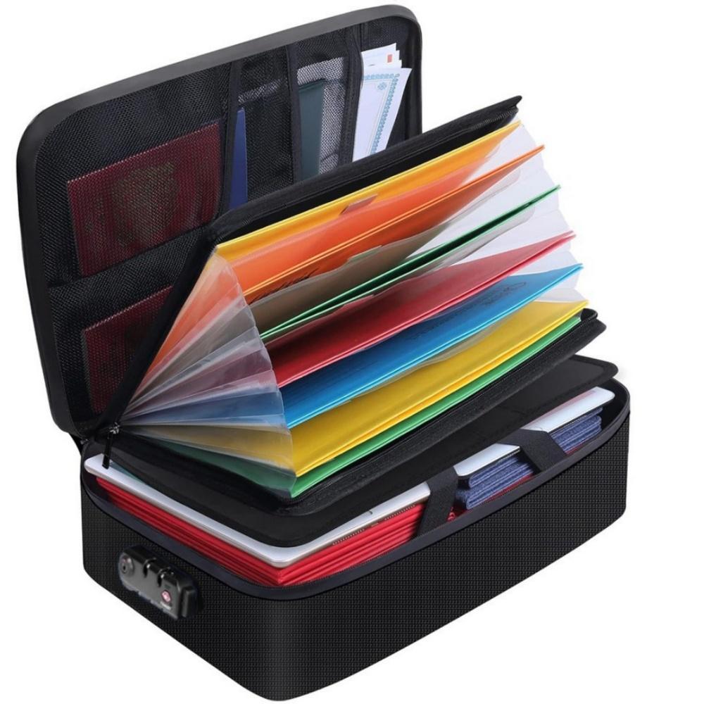 

Accordion File Folder Easy-To-Carry Document Organizer Box Fireproof Document Bag Silicone-Cloth Waterproof Document Bag чёрный